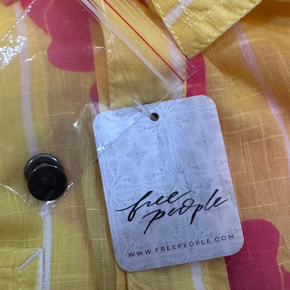 We The Free Shirt NWT women's XS Yellow Pink Hidden Flower Camo Oversized Button - Picture 8 of 12